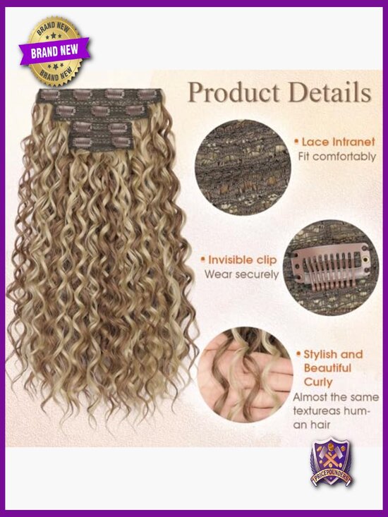 20 Inch Curly Clip-In Hair Extensions, 4PCS Synthetic Wave Hairpiece main image 6